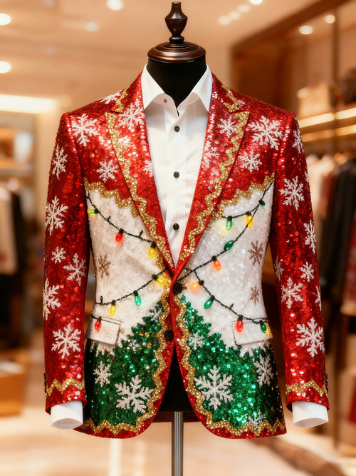 Men's Christmas Casual Print Large Pocket Blazers