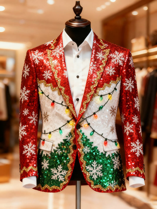 Men's Christmas Casual Print Large Pocket Blazers