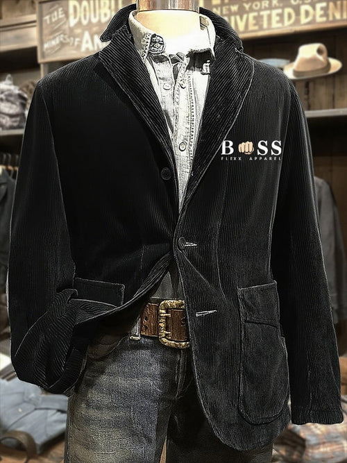 Men's Corduroy Casual Jacket with Letter Design Print