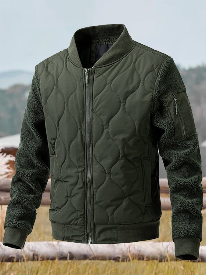 Men's Vintage Pleated Cotton Polar Fleece Patchwork Casual Cotton Jacket