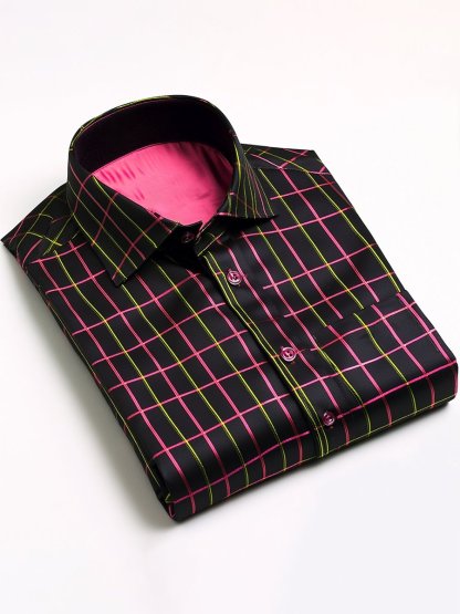 Men's Satin Luxe Plaid Long Sleeve Button-Down Shirt