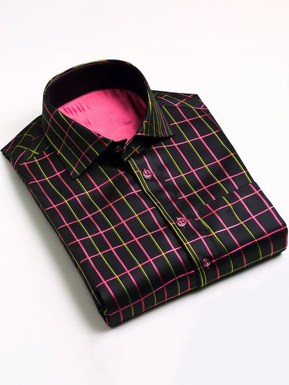 Men's Satin Luxe Plaid Long Sleeve Button-Down Shirt