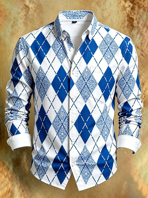 Men's Retro Abstract Art Print Comfortable Business Style Shirt