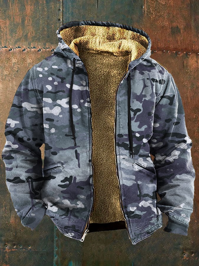 Men's Retro Camouflage Print Fleece Jacket