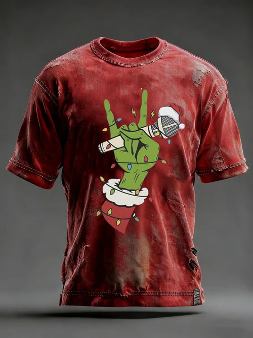 Men's Retro Christmas Green Print T-shirt