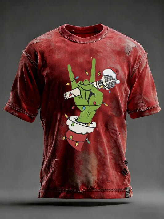 Men's Retro Christmas Green Print T-shirt