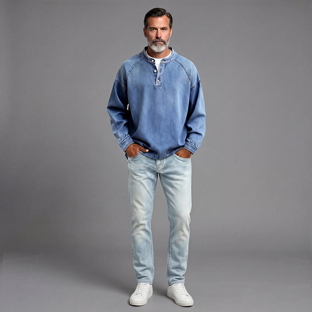 Men's Distressed Denim Casual Shirt
