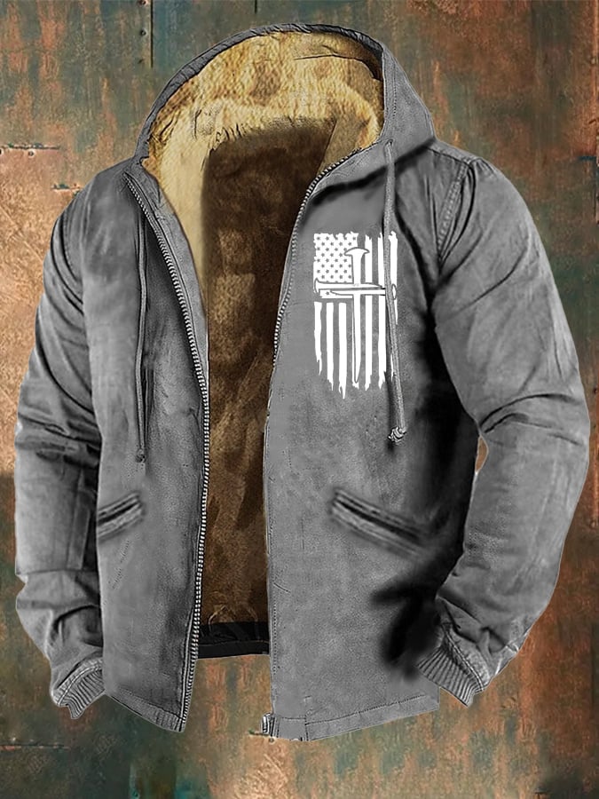 Men's Fashion Loose Lined Western Flag Printed Zipper Jacket