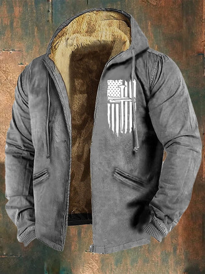 Men's Fashion Loose Lined Western Flag Printed Zipper Jacket