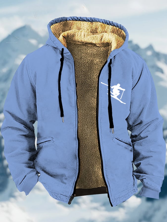 Men's Vintage Apres-Ski Design Printed Velvet Zip Jacket