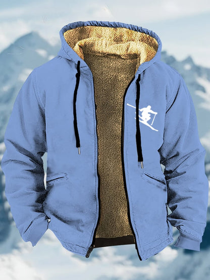 Men's Vintage Apres-Ski Design Printed Velvet Zip Jacket