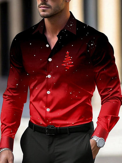Men's Luxury Christmas Contrast Color Print Long Sleeve Shirt
