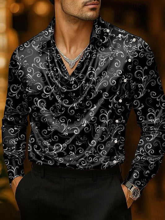 Men's Casual Business Printed Satin Fashion Shirt