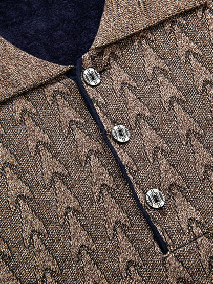 Men's Fashionable Textured Jacquard Design Pullover Long-Sleeved Sweater