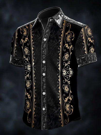 Men's Retro Baroque Print Dark Shirt