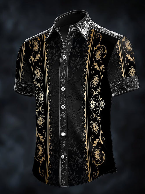 Men's Retro Baroque Print Dark Shirt