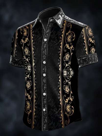 Men's Retro Baroque Print Dark Shirt