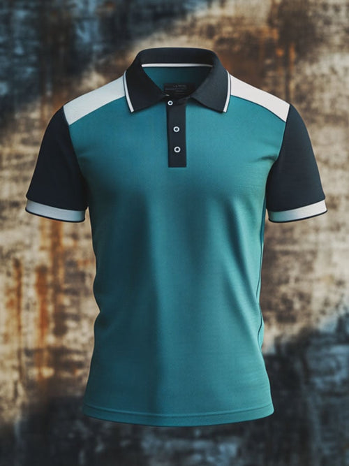 Men'S Casual Classic Contrast Color Print Business Short-Sleeved Polo Shirt
