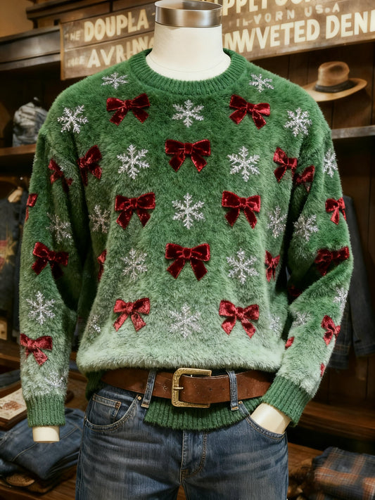 Men's Crew Neck Holiday Print Knit Sweater