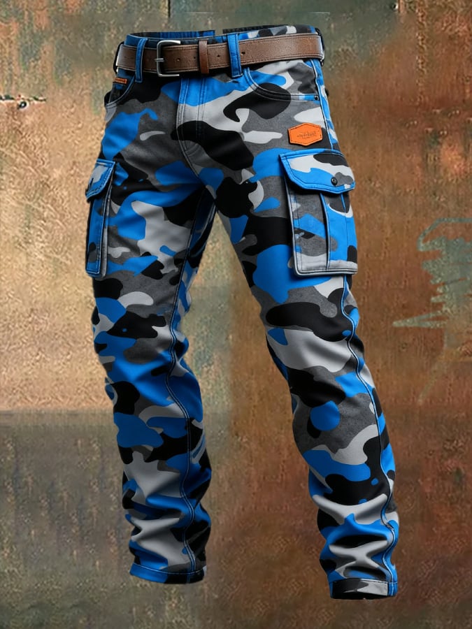 Men's Vintage Camouflage Distressed Pocket Work Pants