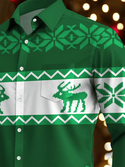 Men's Luxury Christmas Contrast Color Print Long Sleeve Shirt