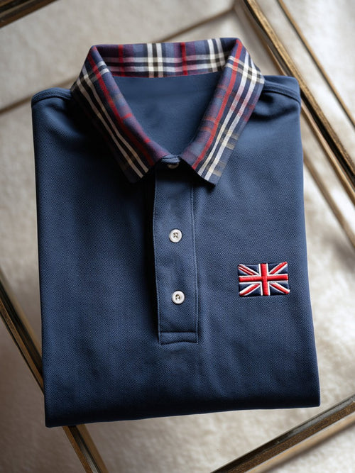 Men's Business Casual Union Jack Button Short Sleeve Polo Shirt