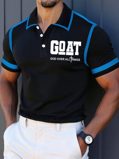 Men's Retro Faith “Goat God Over All Things” Casual Printed Polo Shirt