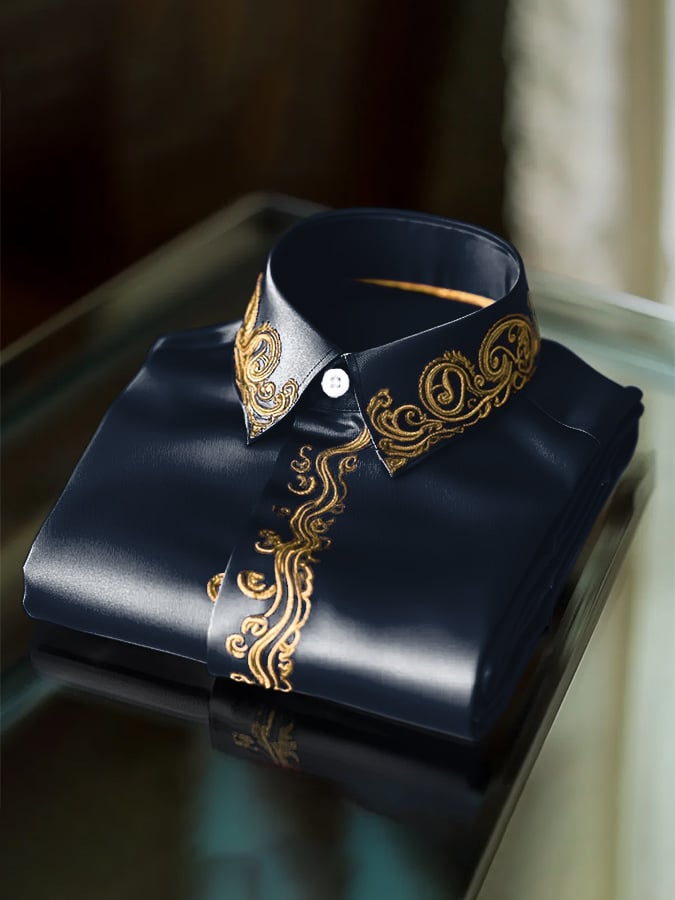 Men's Fashion Business Luxury Design Embroidery Long Sleeve Shirt