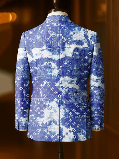 Men's Business Casual Large Pocket Notch Lapel Print Blazers