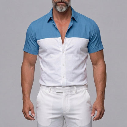 Men's Casual Colorblock Single Breasted Slim Fit Short Sleeve Shirt