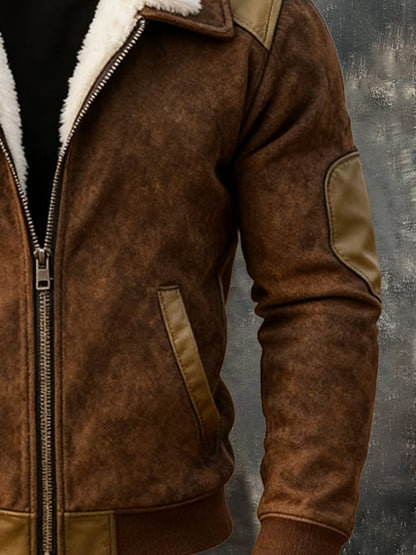 Men's Vintage Warm Suede Stitching Fur Lapel Western Jacket