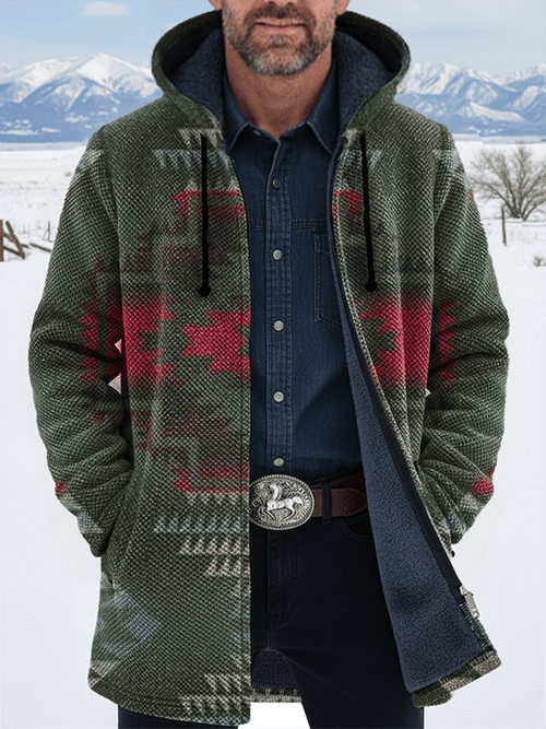 Men's Western Aztec Print Plush Long Sleeve Cardigan Jacket