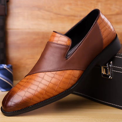 Men's Two Tone Crocodile Embossed Contrast Spliced Slip On Loafers Dress Shoes