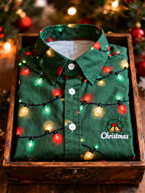 Men's Retro Christmas Lights Party Print Long-Sleeve Shirt