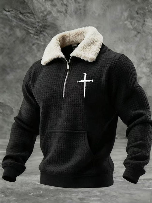 Men'S Classic Cross Flag Print Zip-Up Collar Sweatshirt