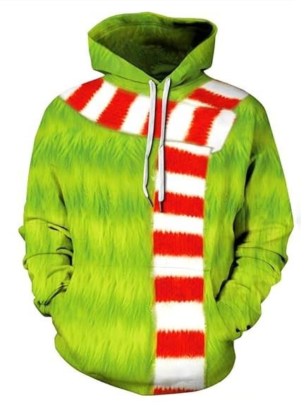 Couple Cute 3D Santa Print Ugly Christmas Kangaroo Pocket Sweatshirt