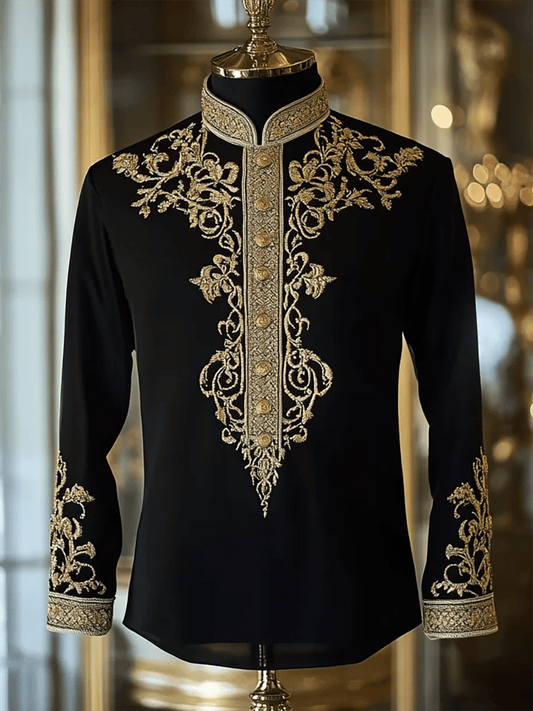 Men's Vintage Luxury Stand Collar Long Sleeve Shirt