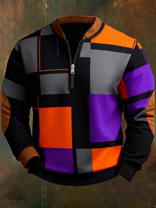 Men's Casual Geometric Color Block Print Sweatshirt