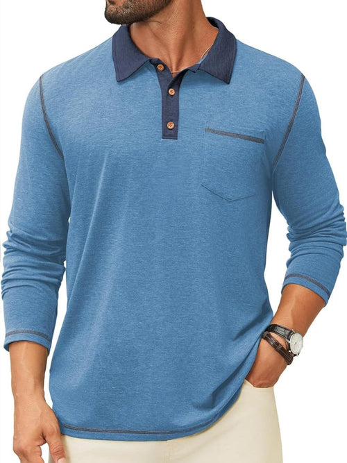 Men's Retro Colorblock Pocket Polo Shirt