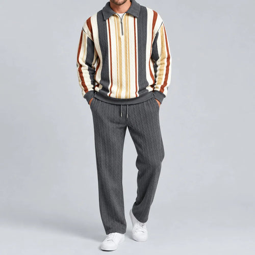 Men's Multicolored Striped Polo Shirt and Pants Set