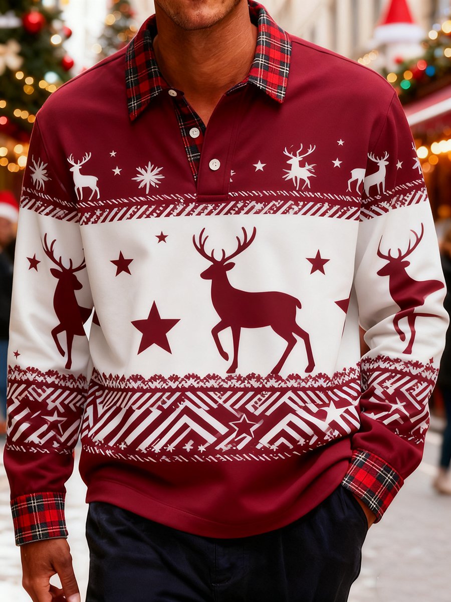 Men's Christmas Business Long-Sleeve Polo Shirt