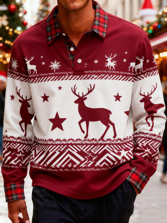 Men's Christmas Business Long-Sleeve Polo Shirt