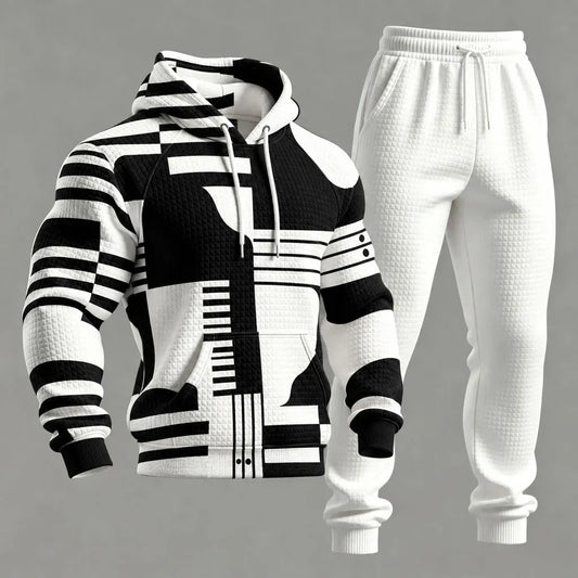 Men's Color-Blocked Printed Hoodie and Sweatpants Set