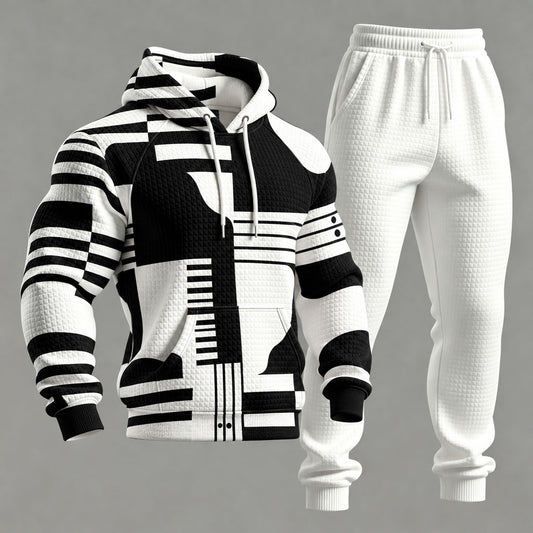 Men's Color-Blocked Printed Hoodie and Sweatpants Set