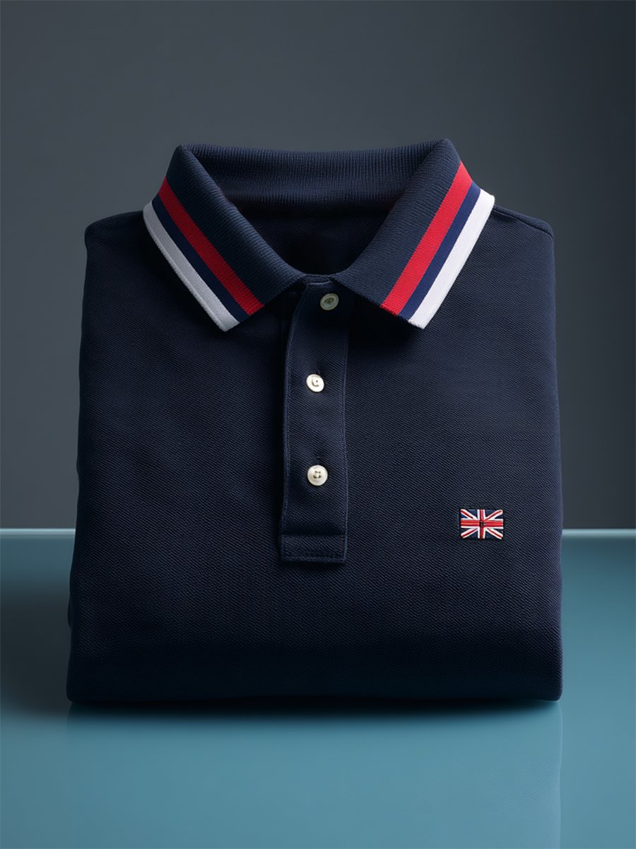 Men's Business Casual Union Jack Button Short Sleeve Polo Shirt