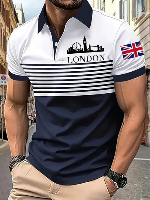 Men's UK graphic print short sleeve business polo shirt