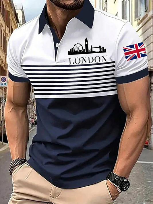 Men's UK graphic print short sleeve business polo shirt