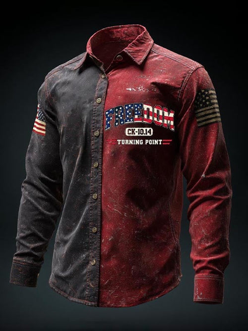 Men's Turning Point American Flag Print Patriotic Long-Sleeve Shirt
