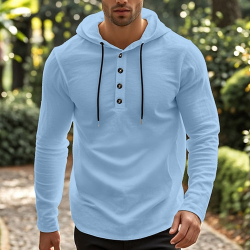 Men's Shirt Beach Wear Hooded Shirt Solid / Plain Color Street Going out Black White Khaki Gray Long-Sleeve Hooded Summer Clothing Apparel Adjustable Drawstring Hood