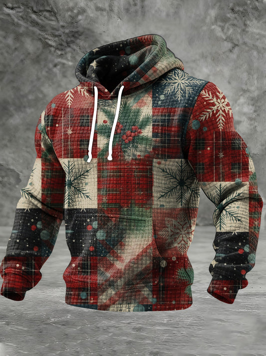 Men's Casual Retro Christmas Appliqué Print Check Hoodie